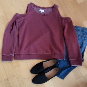 Lucky Brand Maroon Cold Shoulder Sweater